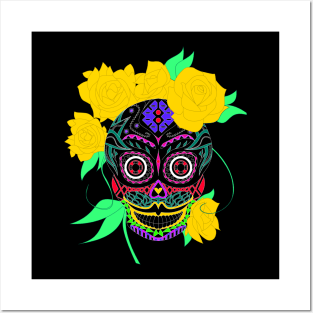 black catrina in floral tropical pattern in skeleton art ecopop Posters and Art